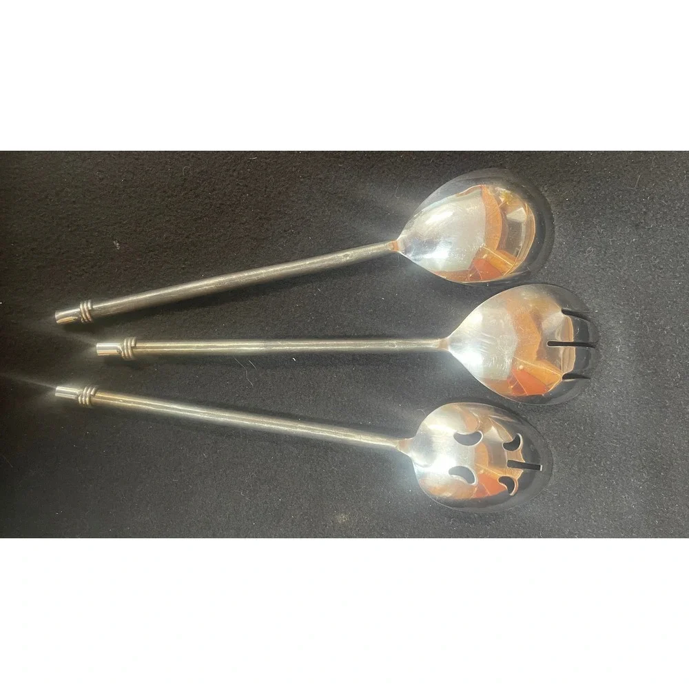 Serving Set Stainless Steel 3pc Pierced, Solid & Fork Salad Set Culinary Gourmet